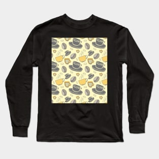 Coffee Pattern Yellow Grey Long Sleeve T-Shirt